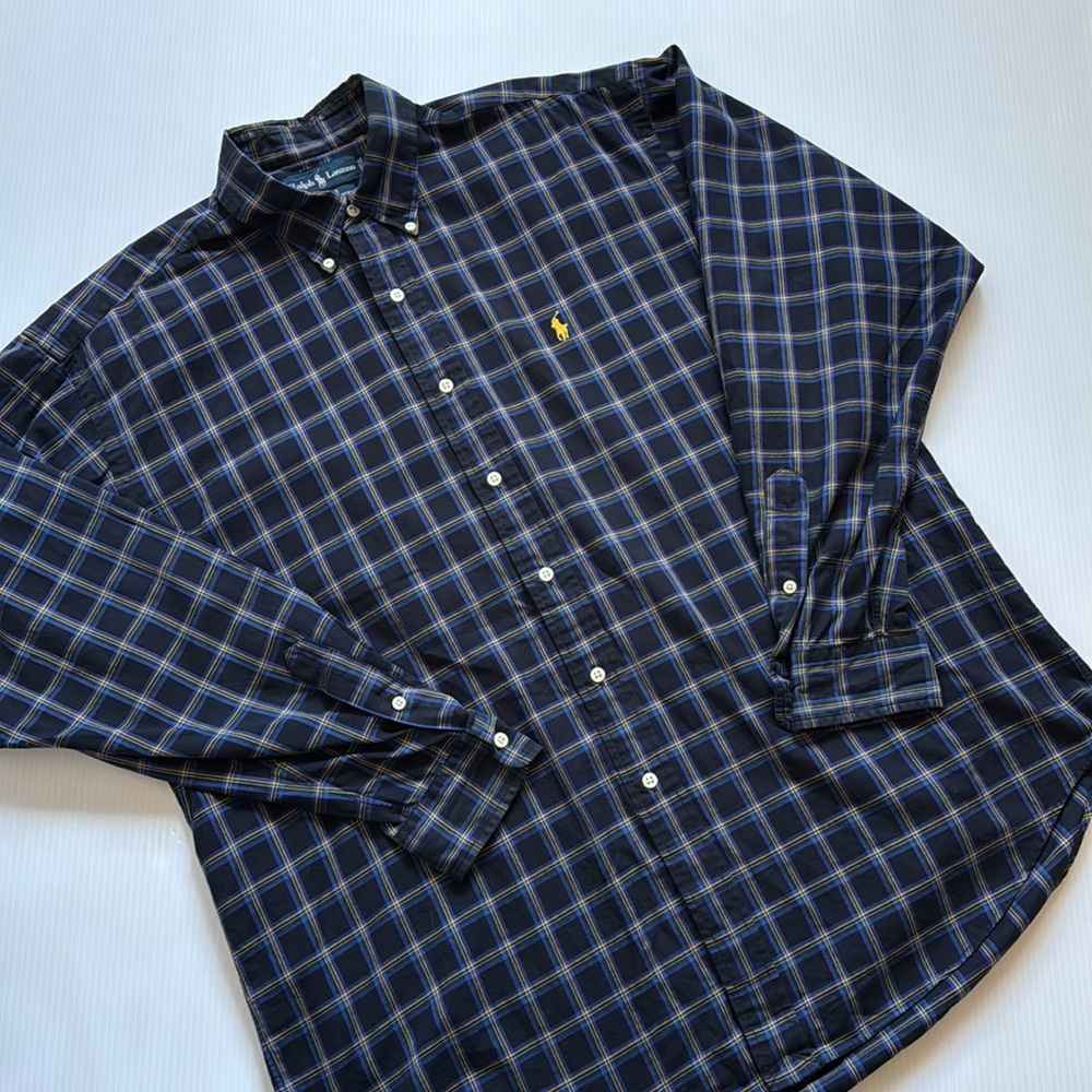 Polo by Ralph Lauren, Blake Blue & Yellow Plaid Button-Down Shirt.  Men’s large